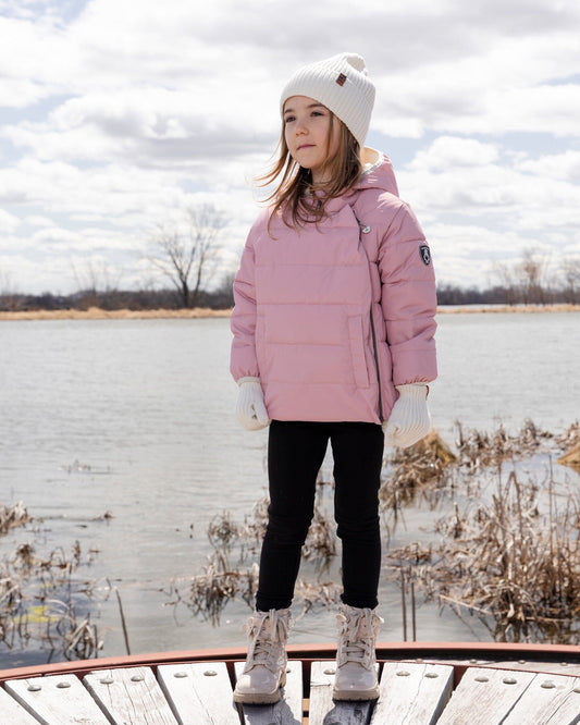 Packable Winter Puffy Coat Designed For Car Seat Dusty Pink
