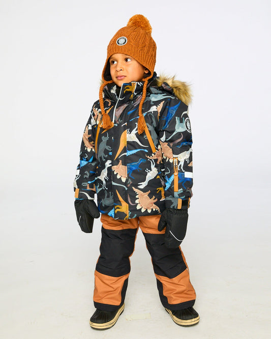 Two-Piece Play Snowsuit With Printed Dinosaurs Jacket Brown