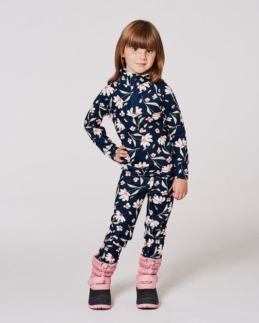 Two-Piece Thermal Underwear Set Navy Flower Print