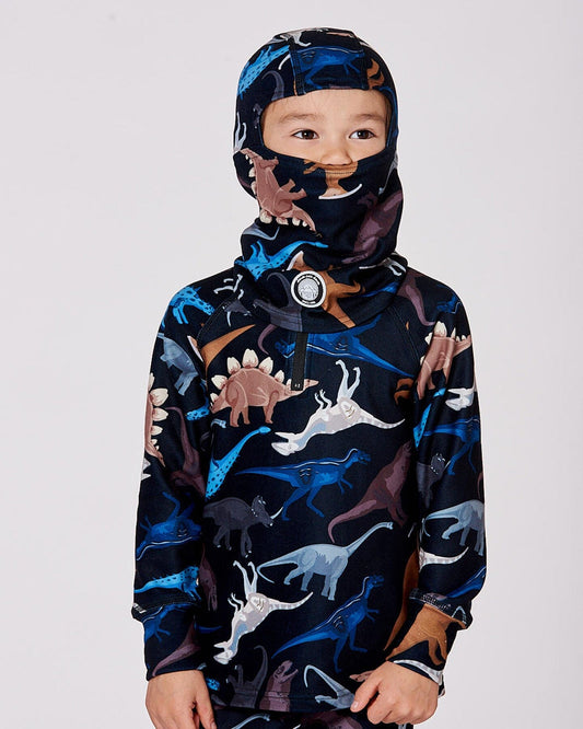 Brushed Jersey Balaclava Black Dinosaur Print