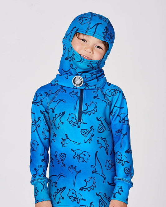Brushed Jersey Balaclava Blue Gradient Dinosaur Print