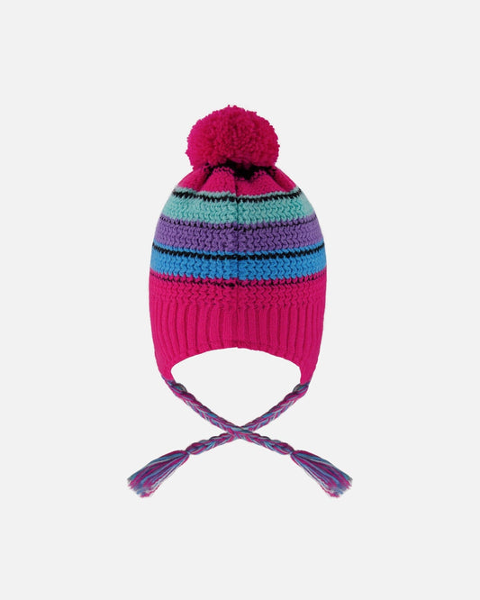 Lined Peruvian Knit Pompom Hat Pink And Multicolor