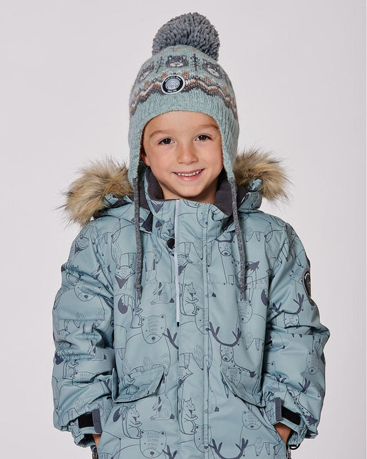 Lined Peruvian Knit Pompom Hat Gray And Sage