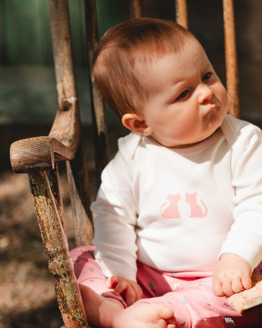 Organic Cotton Long Sleeve Romper Off-White Floral