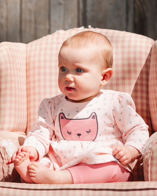 Organic Cotton Dress And Leggings Set Pink Mini Floral