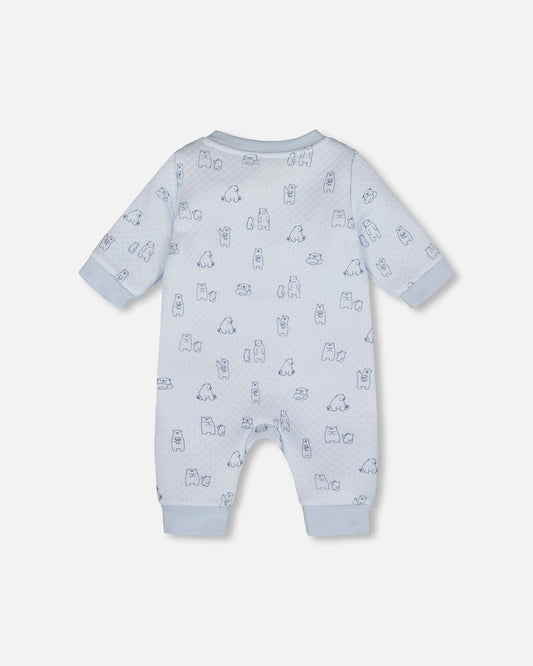 Organic Cotton One-Piece And Baby Romper Blue Bear Print