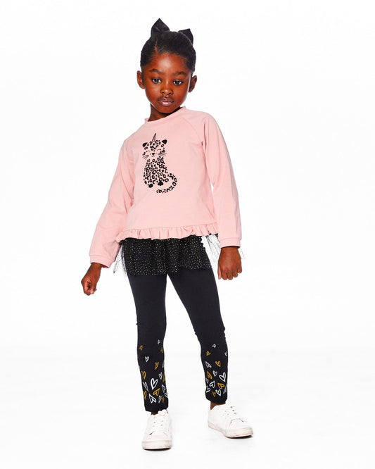 Organic Cotton Leggings Dusty Pink With Hearts Print