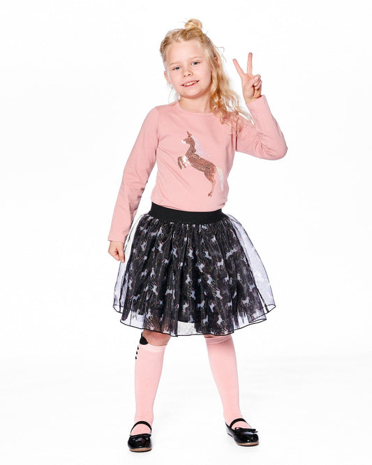 Organic Cotton Long Sleeve T-Shirt Dusty Pink With Sequin Unicorn