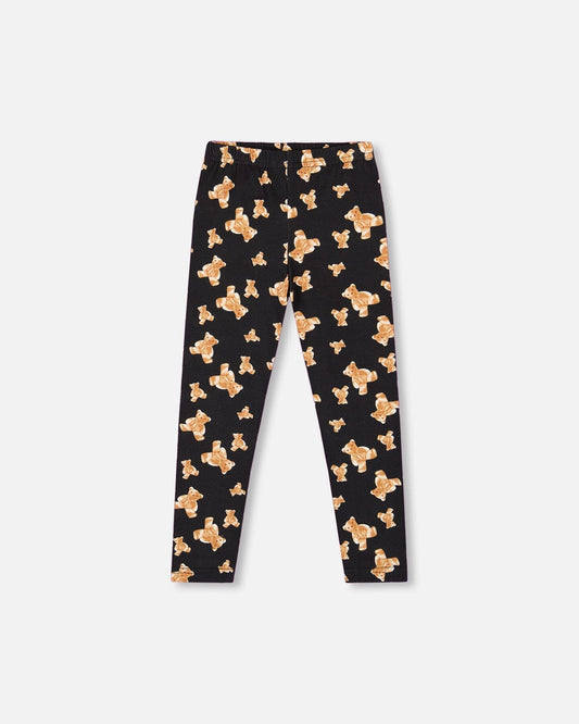 Jersey Leggings Black Teddy Bear Print