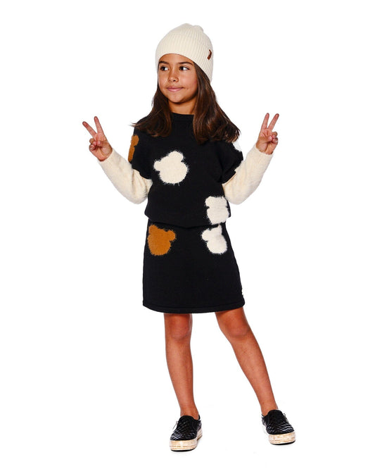 Knitted Skirt Black With Bear Intarsia
