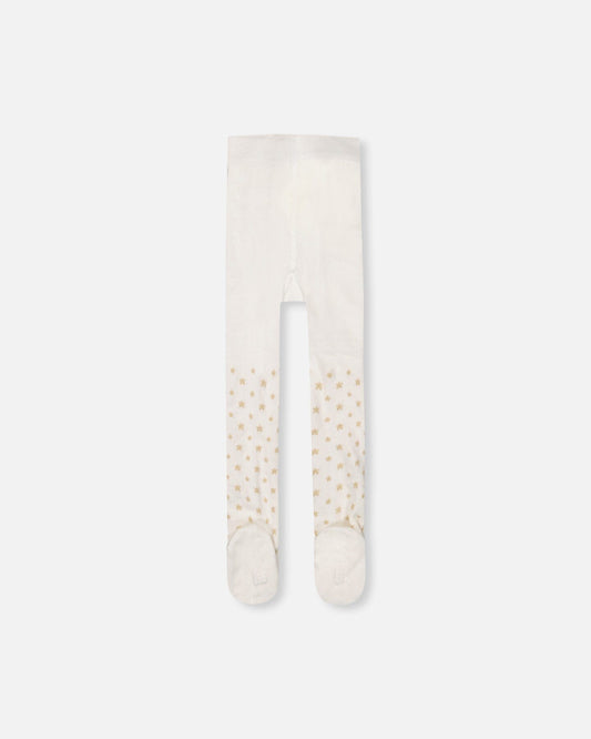 Knit Tights Off-White With Golden Star Pattern