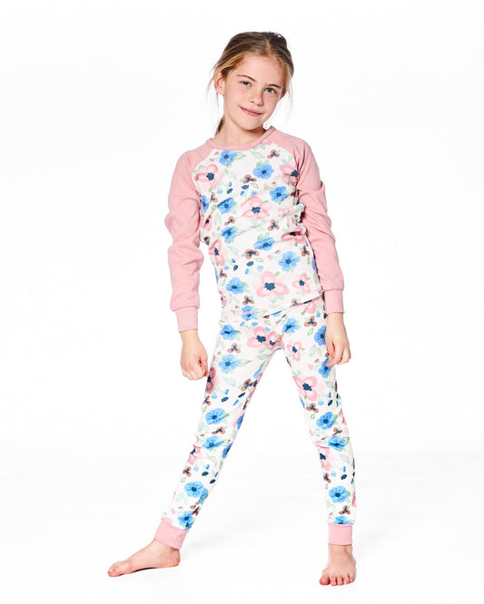 Organic Cotton Two-Piece Pajamas Off-White Flower Print