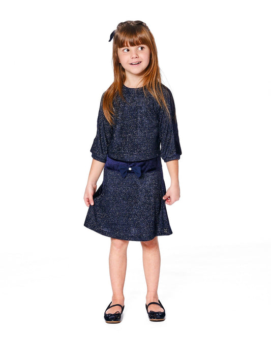 3/4 Sleeve Lurex Dress Navy Blue