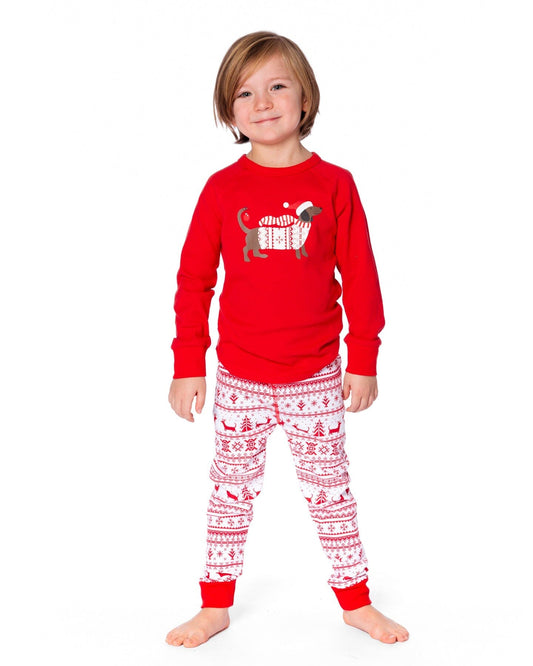 Organic Cotton Two-Piece Pajamas Red And White Fairisle
