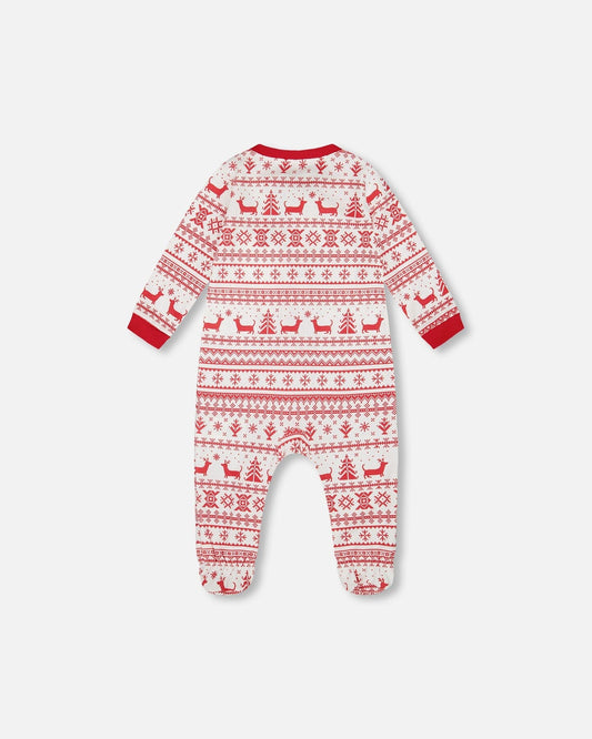 Organic Cotton Baby One-Piece Pajama Red And White Fairisle