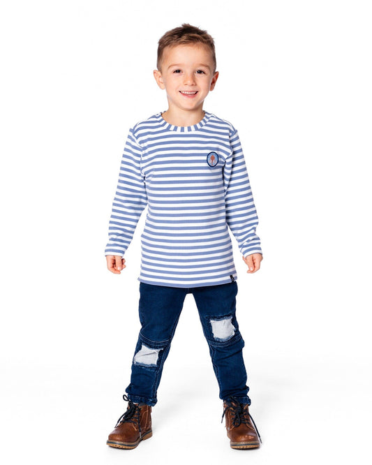 Super Soft Long Sleeve Striped Jersey T-Shirt Light Blue