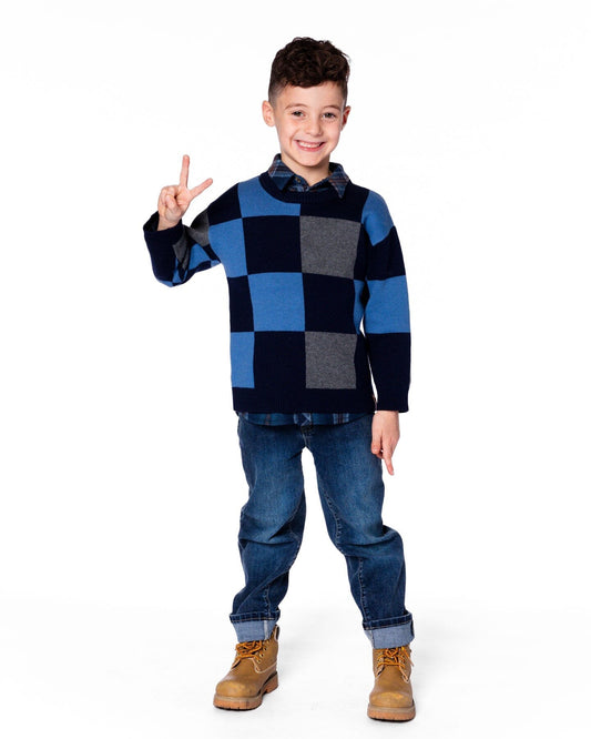 Knit Sweater Blue Checkered