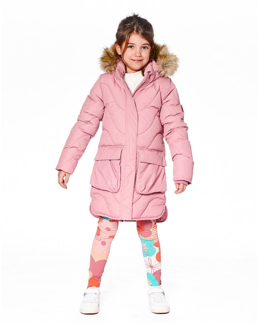 Long Wavy Quilt Puffy Winter Coat Dusty Pink