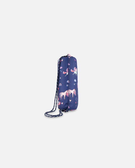 Drawstring Bag Navy Unicorn Print