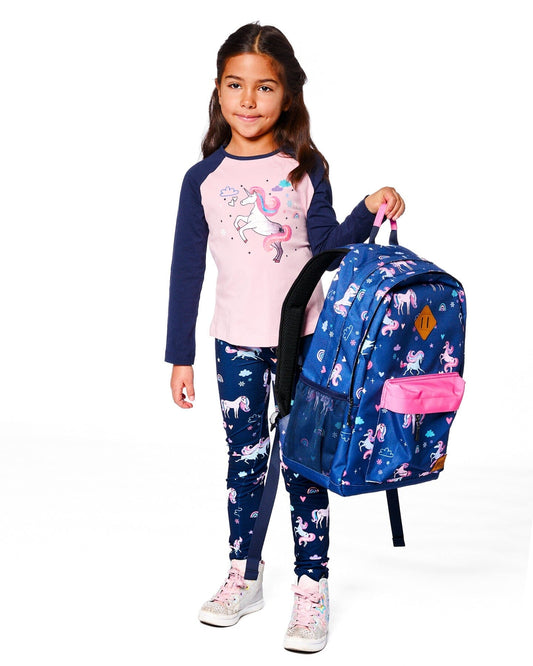 Kids Backpack Navy Unicorn Print