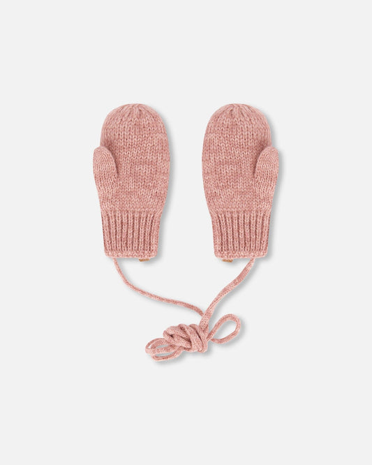 Baby Knit Mittens With String Dusty Pink