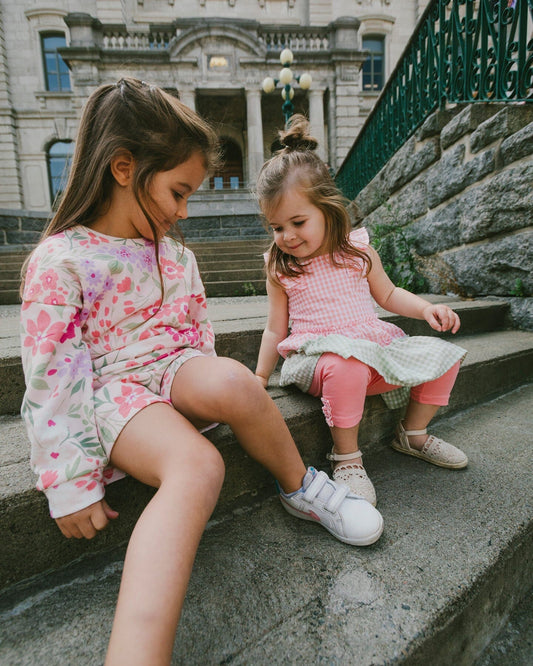 French Terry Shorts Pink Printed Flowers