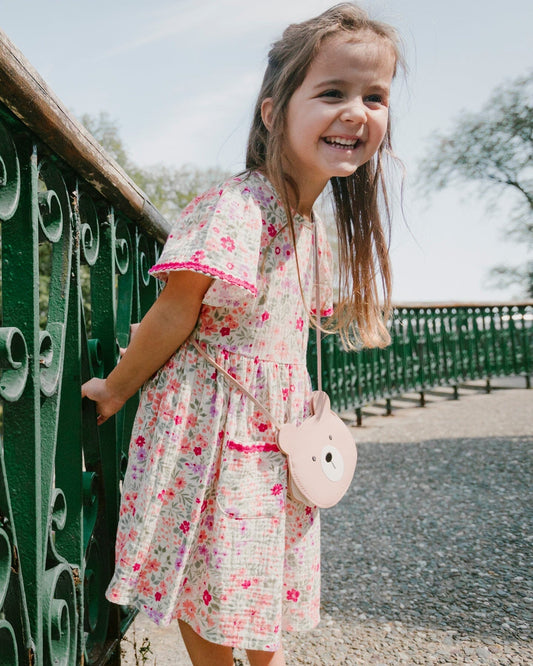 Muslin Dress Off White Printed Flowers