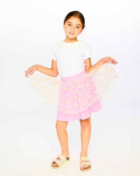 Mesh And Crinkle Jersey Skirt Pink