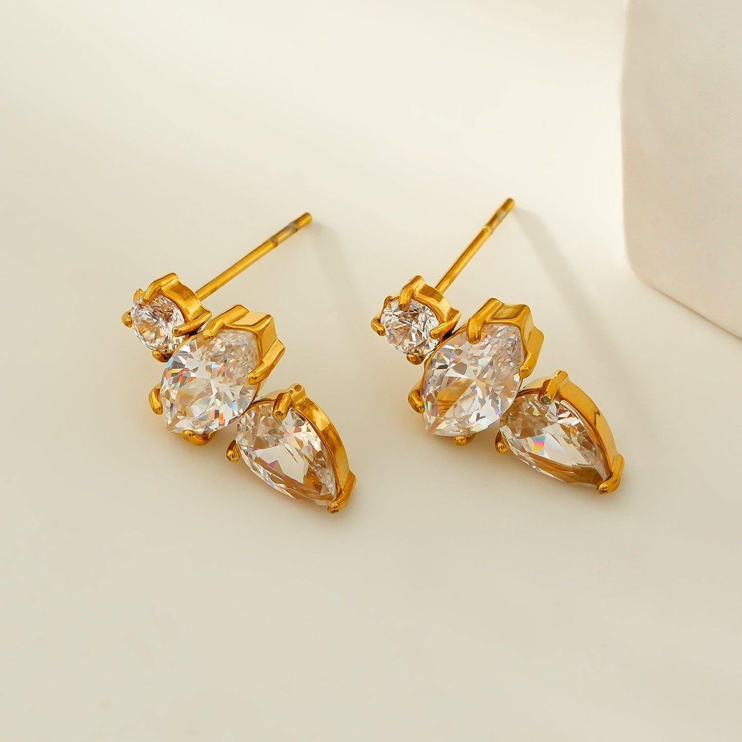 HAMPTONS: Radiance Trio Zirconia (CZ) Stud Earrings in Gold