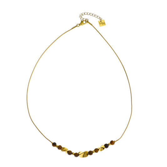 HAVANA Snake-Skin Textured Chain with Gold & Tiger's Eye Stone Charms