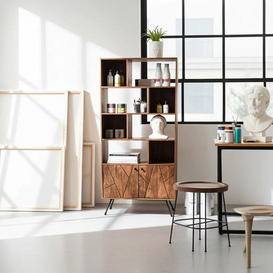 Étagère Mid-Century en bois d'Acacia avec 2 portes