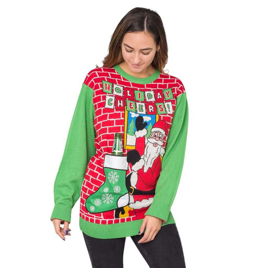Holiday Cheers! Santa With Beer Holder Stocking Sweater