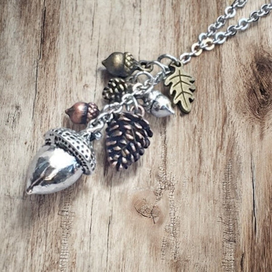 Acorn & Pinecone Necklace – Fall Woodland Pendant Gift
