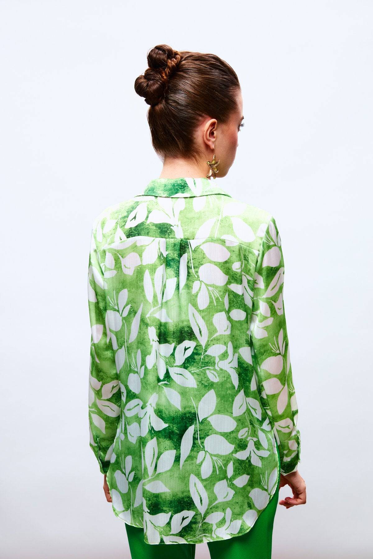 Leaf Pattern Long Sleeve Shirt - Green