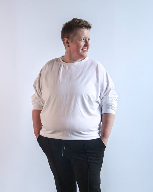 T-shirt à manches longues Easy Fit Crew blanc