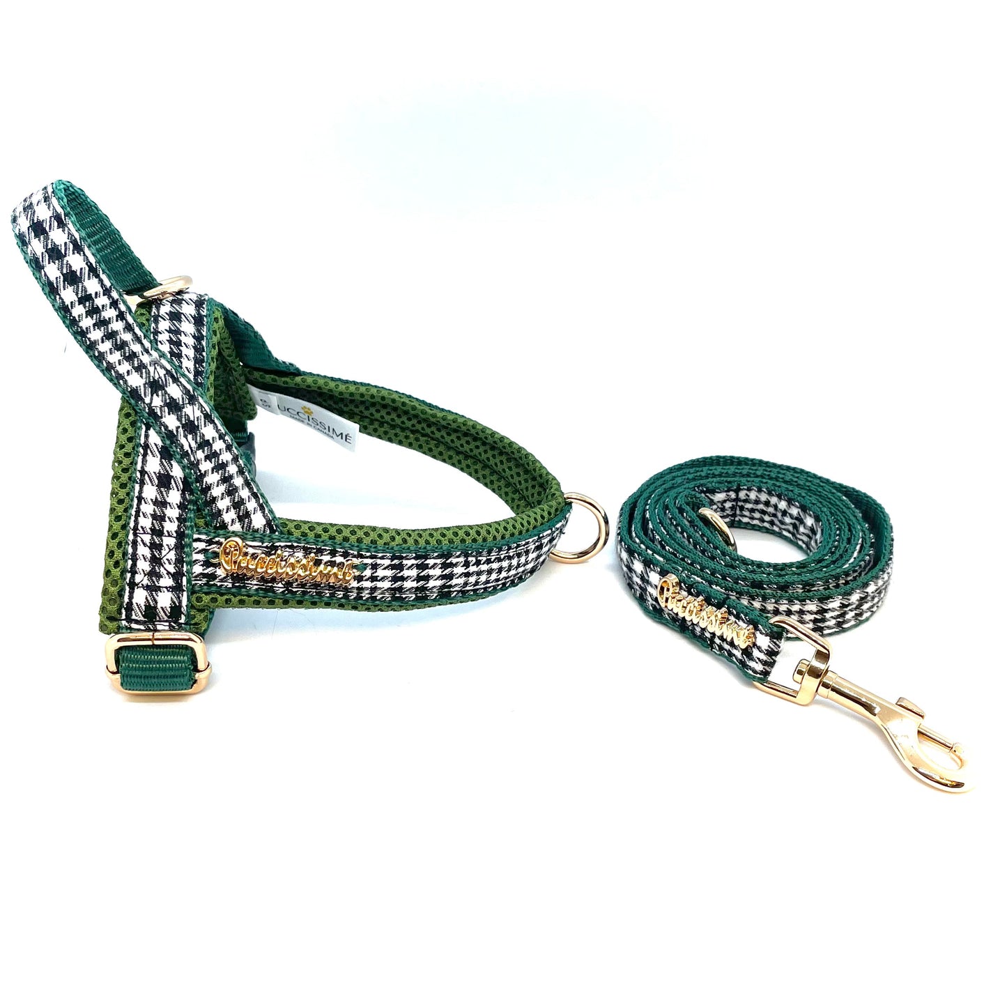 Fern Houndstooth Green One-Click Dog Harness