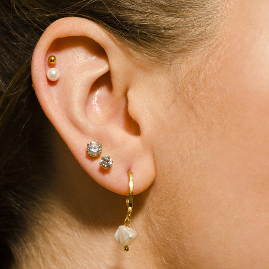 REIGN Gold: 3-Pair Zirconia Earrings Stud Set