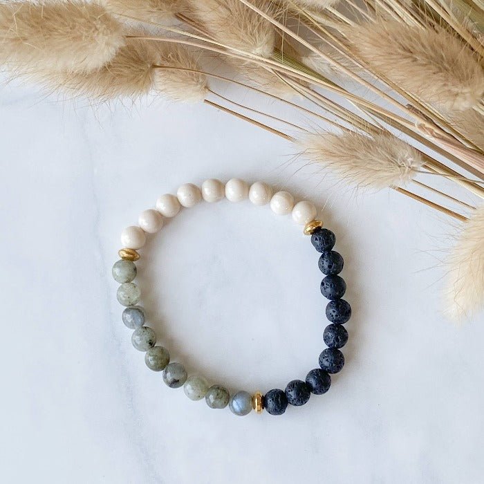 SILLANS | Bracelet en labradorite, lave et acier inoxydable