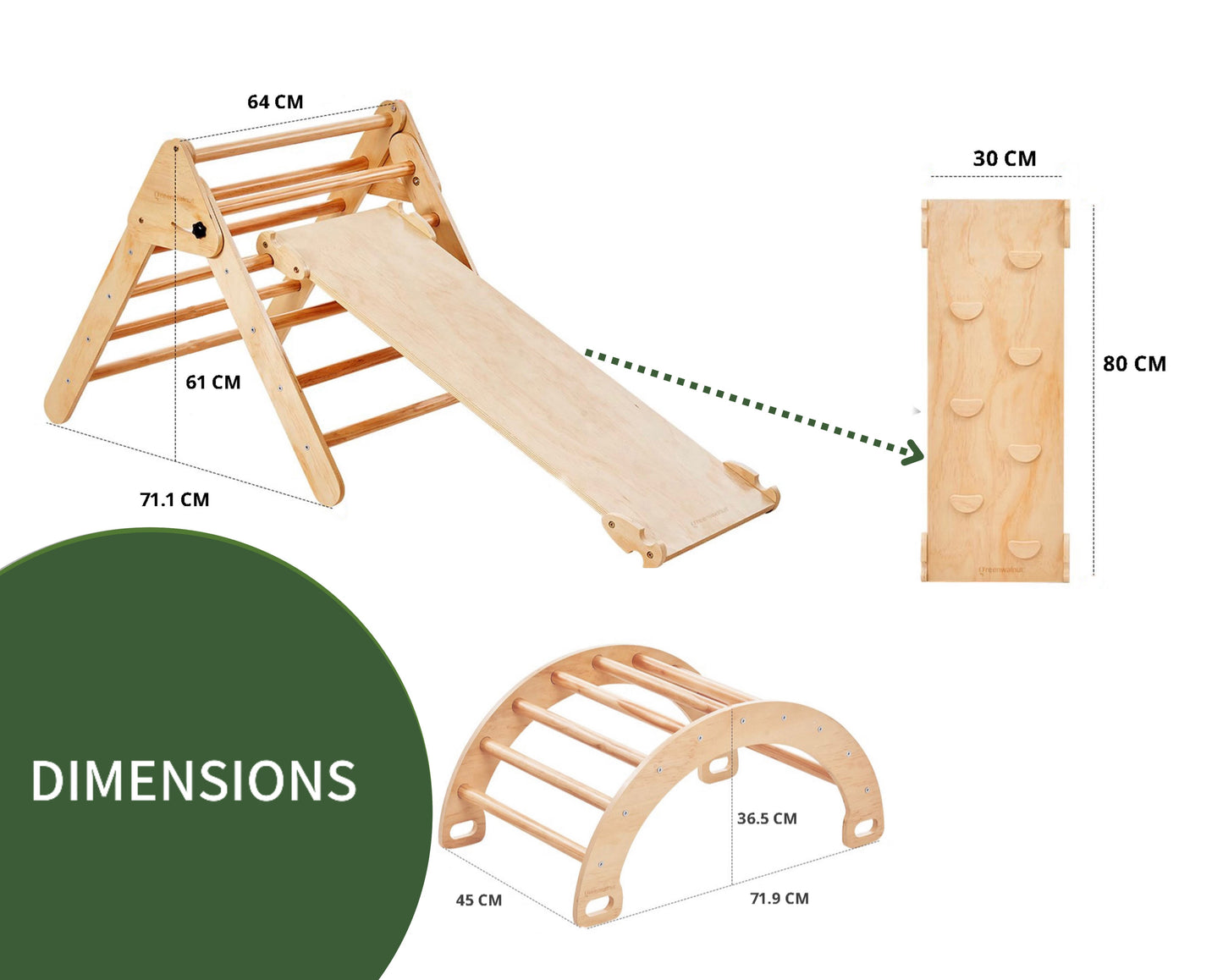 Wooden Pikler Triangle With Rocker & Slide + Ramp | Wooden Climbing Gym Set