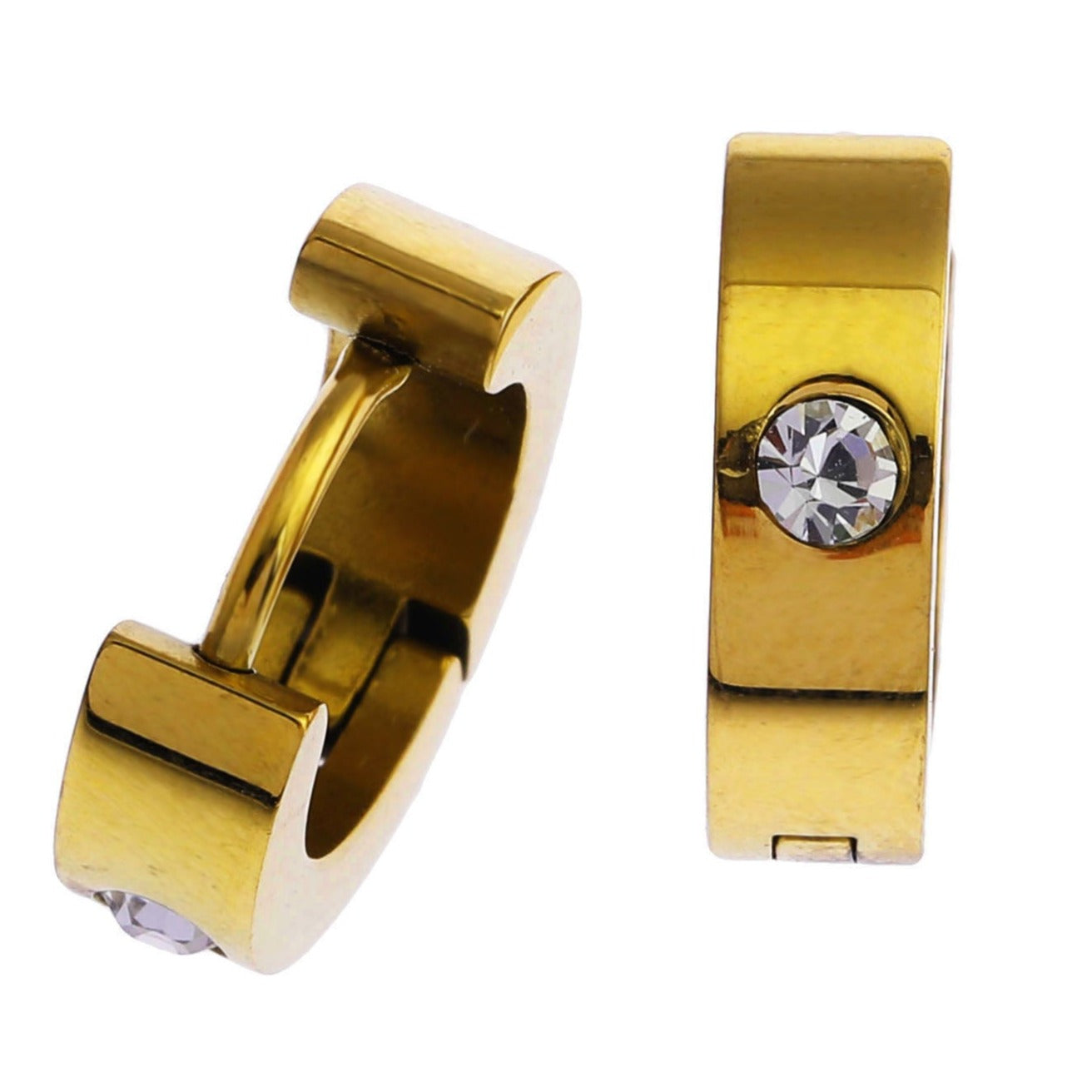 INIS: Wide Mini Hoop Gold Earrings with a Solitaire Zirconia Gemstone