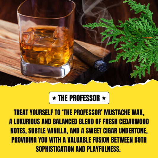 The Professor Mustache Wax (28g) – Crisp Cedarwood, Smooth Vanilla & Sweet Cigar | Strong Hold Grooming Wax | Dr. Chris Schneider Collaboration