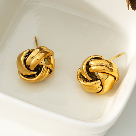 JATANI Gold: Contemporary Love-Knot Stud Earrings