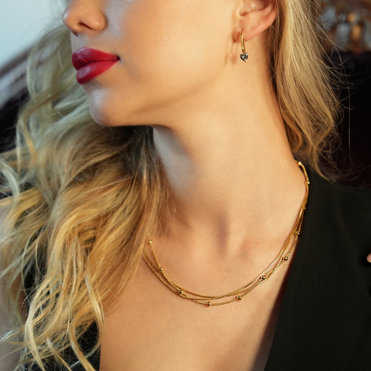 KAKIA: Triple Snake-Skin Chain Layered Necklace with Ball-Bead Accents