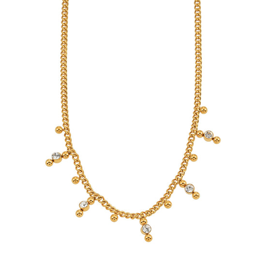 Style KALPI: Zirconia & Ball-Beaded Chain Necklace in Gold