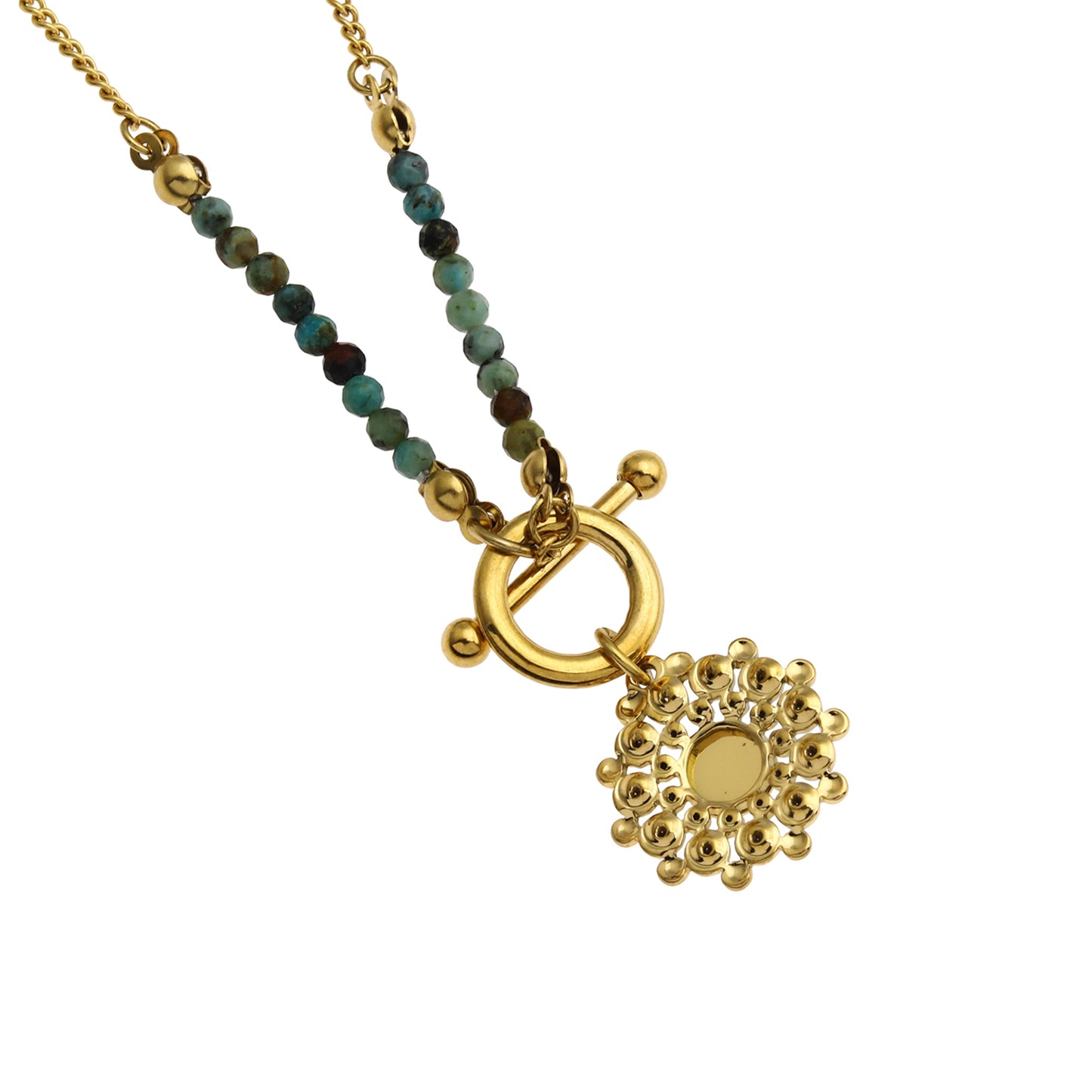 KASA: Natural Stone & Zirconia Boho-Chic Gold Necklace