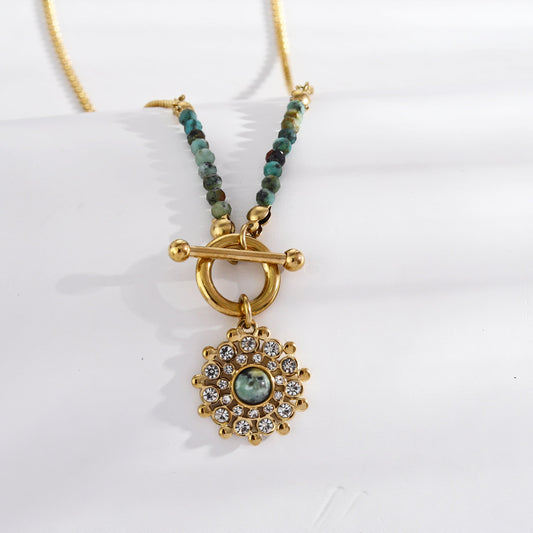 KASA: Natural Stone & Zirconia Boho-Chic Gold Necklace