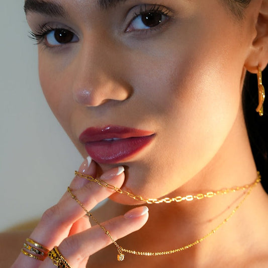 KATERI Gold: Pre-Layered Chains Necklace with a Solitaire Zirconia Charm Pendant