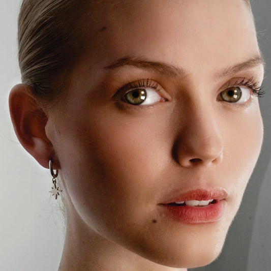 KAYLIN Silver: Mini Hoops with Star Charm Earrings