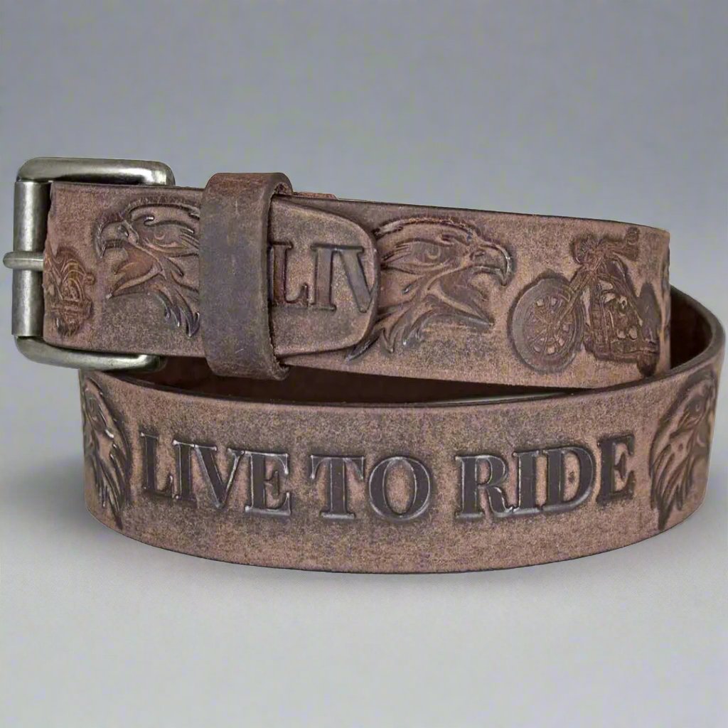 Keldon Grain Leather Men's Live To Ride Removable Buckle Belt