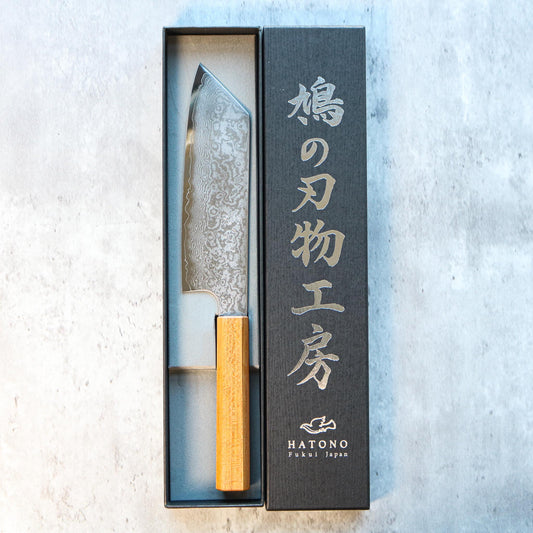Kenshiro Hatono Ginsan Damascus Bunka 180 mm Zelkova